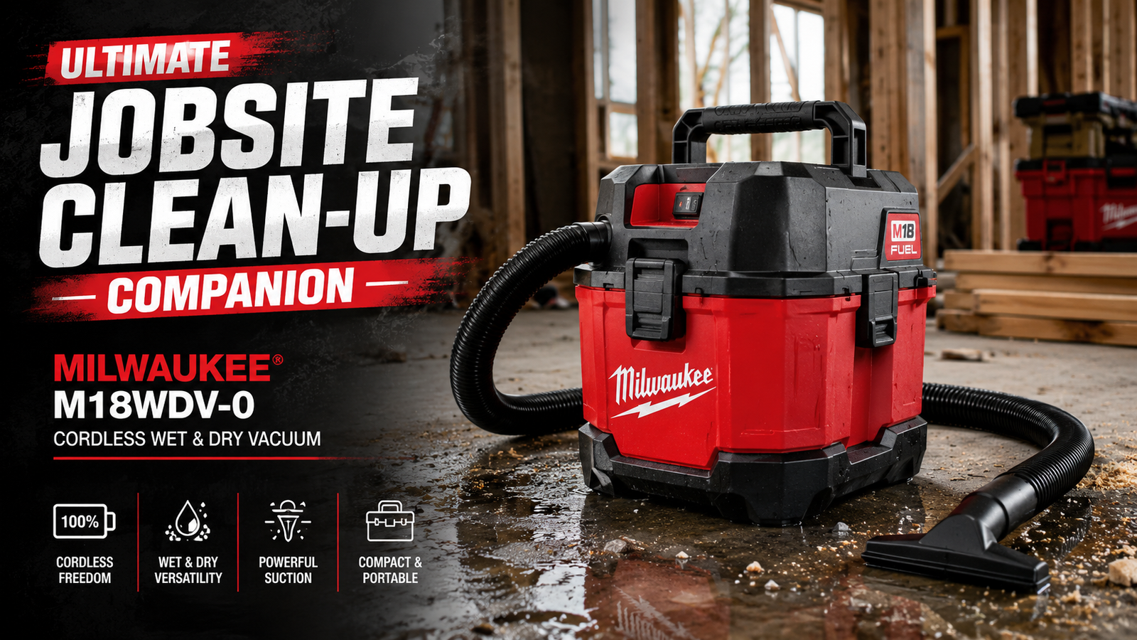 Ultimate Jobsite Clean-Up Companion – Milwaukee M18WDV-0 Cordless Wet & Dry Vacuum